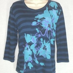 NICOLE MILLER knit top Embellished Stripes Floral
